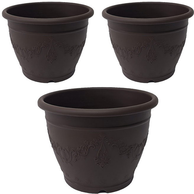 花兒姿 皇家浮雕花盆, 咖啡色, 3個