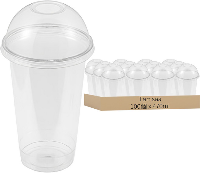 Tamsaa PET透明塑膠杯 + 半圓杯蓋, 470ml, 100個, 1箱