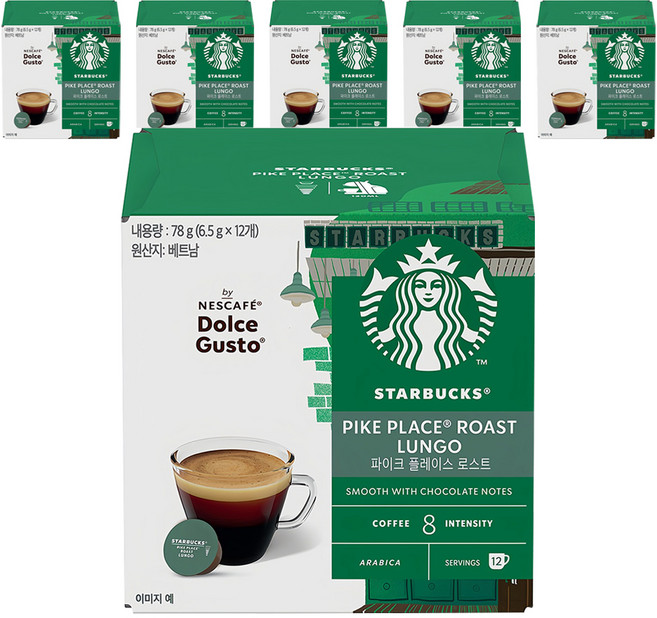 STARBUCKS 星巴克 Dolce Gusto 派克市場烘焙咖啡膠囊, 6.5g, 12入, 6個