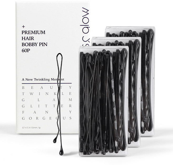 글로스앤글로우 국내생산 프리미엄 웨이브 실핀, 블랙, 60개