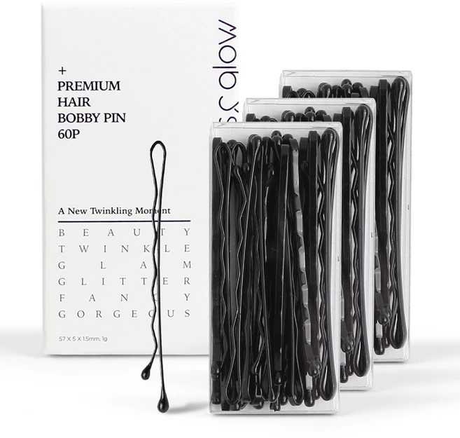 글로스앤글로우 국내생산 프리미엄 웨이브 실핀, 블랙, 60개 - 쿠팡