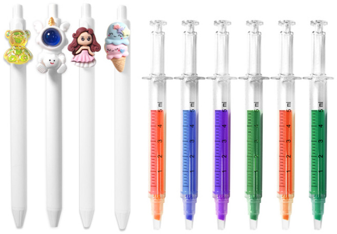 큐티 파츠 젤펜 4p + 주사기 형광펜 6종 세트, 랜덤발송, 1세트