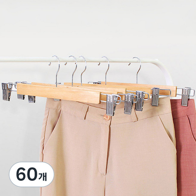 리벤스 프리미엄 원목 바지걸이, 혼합색상, 60개