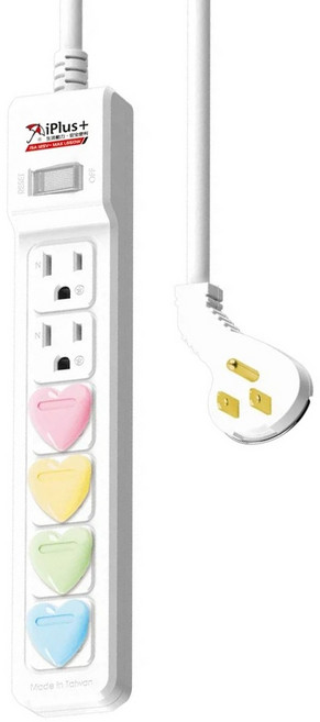 iPlus 保護傘 1切6座扁插延長線 3孔, 2.7m, 白色, 1條