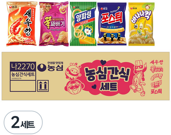 농심 과자 세트, 새우깡 90g x 3p + 꿀꽈배기 90g x 3p + 양파링 84g x 2p + 포스틱 84g x 2p + 바나나킥 75g x 2p, 2세트