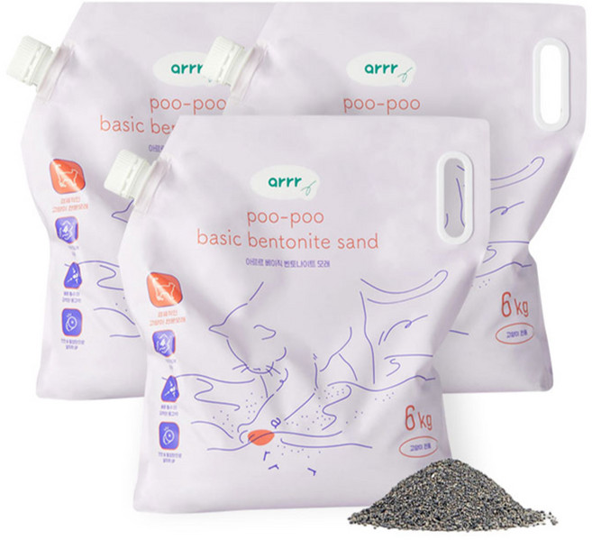 동원아르르 응고형 푸푸 베이직 벤토나이트 고양이 모래, 6kg, 3개, 무향