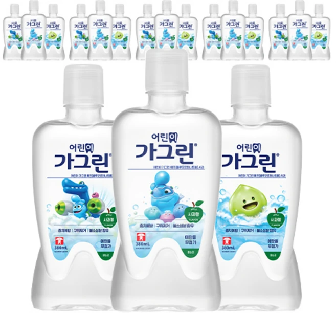 가그린 어린이용 구강세정제 사과향, 380ml, 18개 - 쿠팡