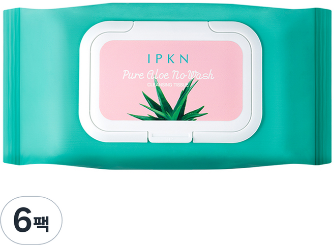 입큰 퓨어 알로에 노워시 클렌징 티슈 387g, 80매입, 6개