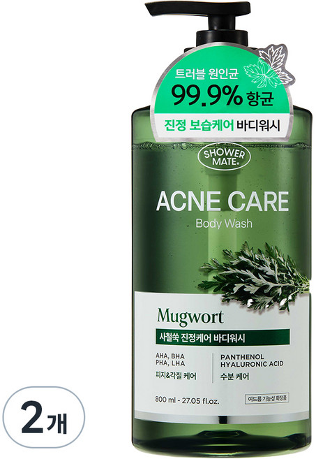 샤워메이트 사철쑥 아크네 케어 바디워시, 800ml, 2개
