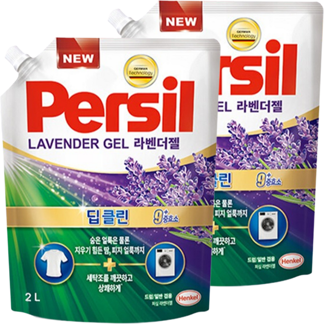 퍼실 딥클린 라벤더젤 9중효소 겸용 액상세제 리필, 2L, 2개