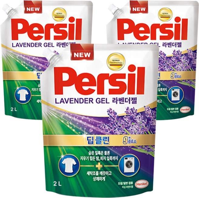 퍼실 딥클린 라벤더젤 9중효소 겸용 액상세제 리필, 2L, 3개