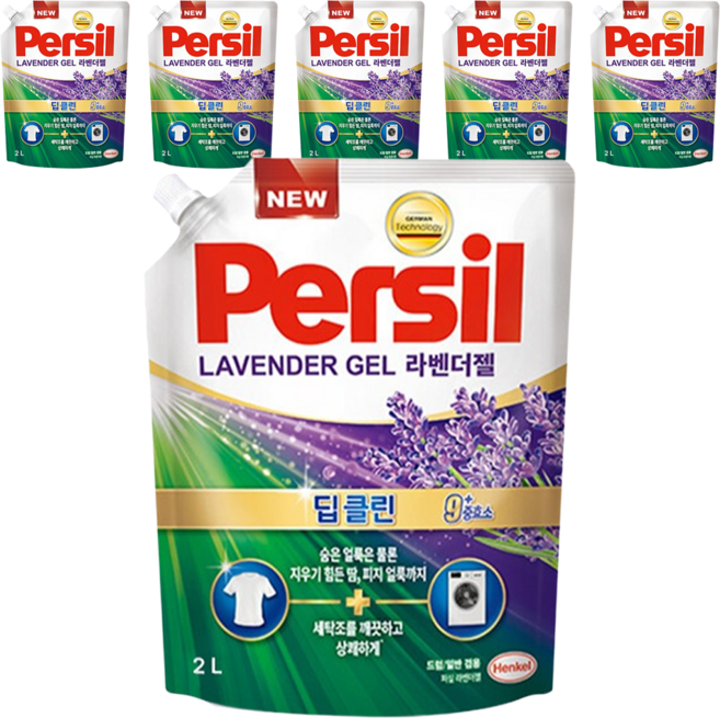 퍼실 딥클린 라벤더젤 9중효소 겸용 액상세제 리필, 2L, 6개