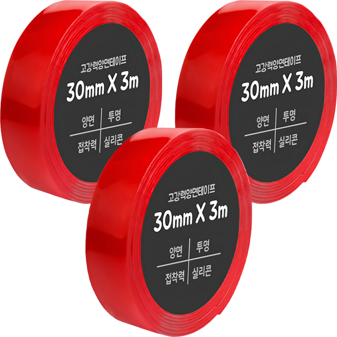 DADA 高黏度無痕防水雙面膠帶 30mm x 3m 矽膠, 透明, 3捲