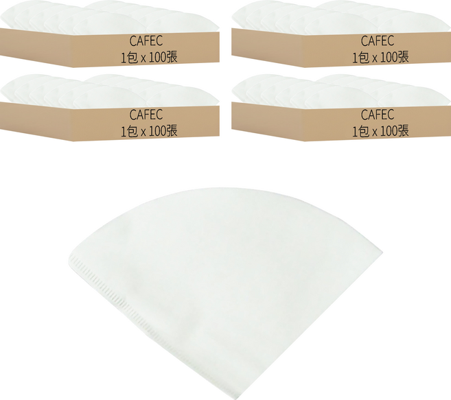 CAFEC ABACA PLUS 麻纖維錐形濾紙 2~4杯份 白色, 100張, 4包