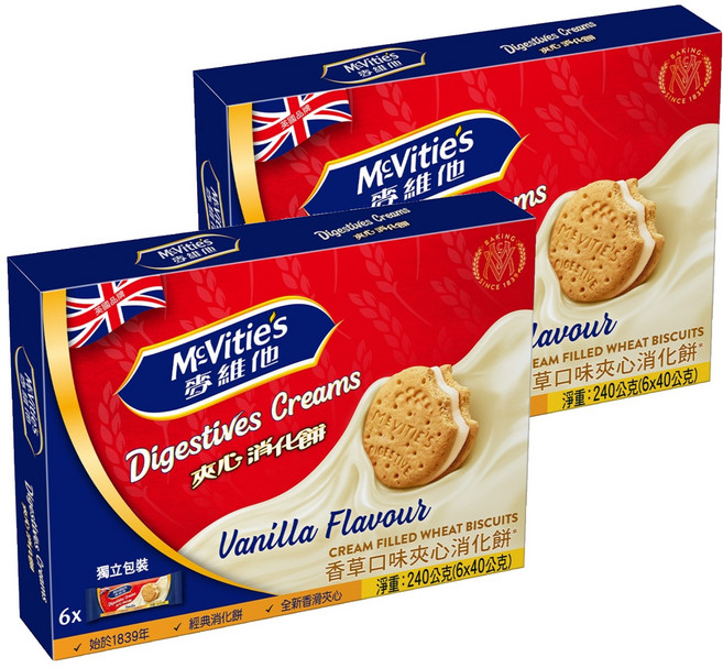 McVitie's 麥維他 夾心消化餅香草口味, 240g, 2盒