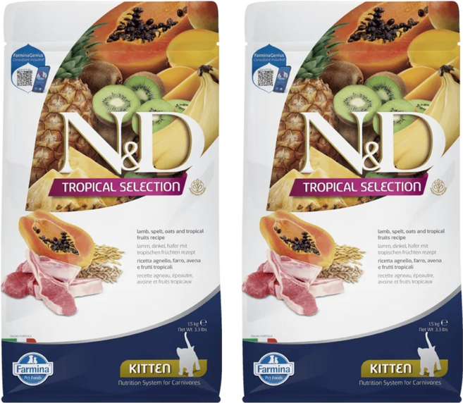 Farmina 法米納 N&D 幼貓 FTC0天然熱帶水果系列 乾飼料, 1.5kg, 2包, 羊肉 + 木瓜