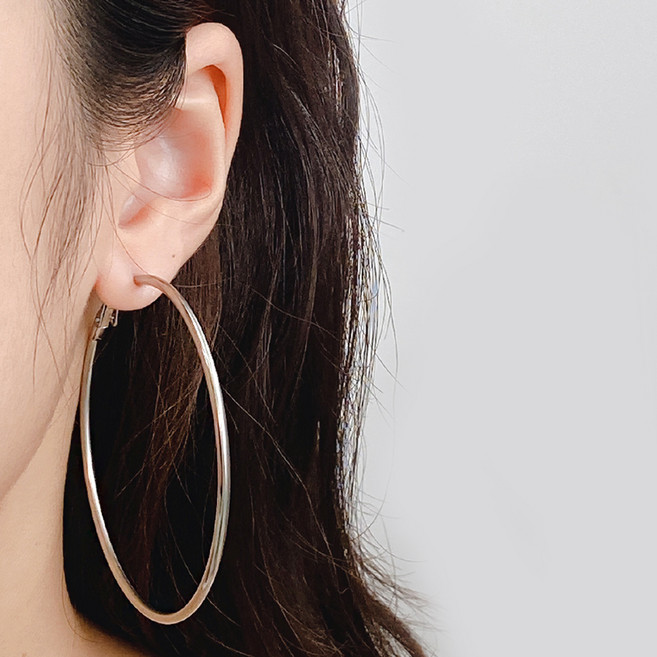 젤루나 여성용 전체써지컬 빅사이즈 기본 심플 원터치 링 귀걸이 2 x 60 mm P-373 2p