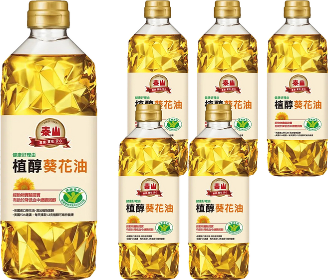 TAISUN 泰山 健康好理由 植醇葵花油, 600ml, 6瓶
