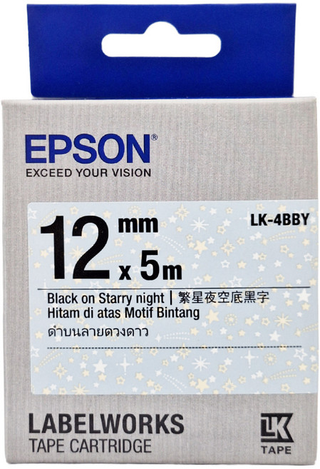EPSON 台灣公司貨 標籤帶 C53S654464 LK-4BBY 12mm, 繁星夜空底黑字, 5m