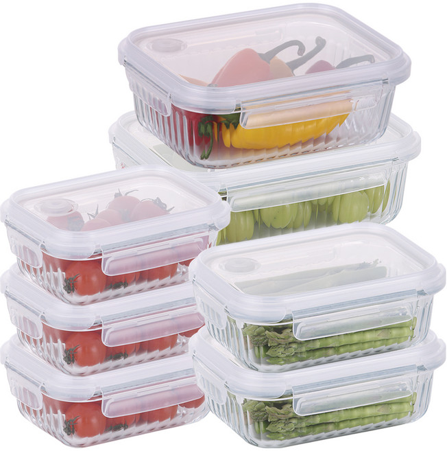 네오플램 웨이브락 내열유리 밀폐용기 V 스팀홀 직사각 7p 세트, 1세트, 밀폐용기 370ml x 3p + 600ml x 2p + 1L +1.5L