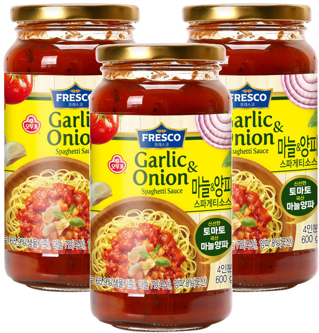 오뚜기프레스코 마늘 앤 양파 스파게티소스, 600g, 3개