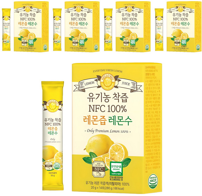 헬로바이오 유기농 착즙 NFC 100퍼센트 레몬즙, 280g, 5개