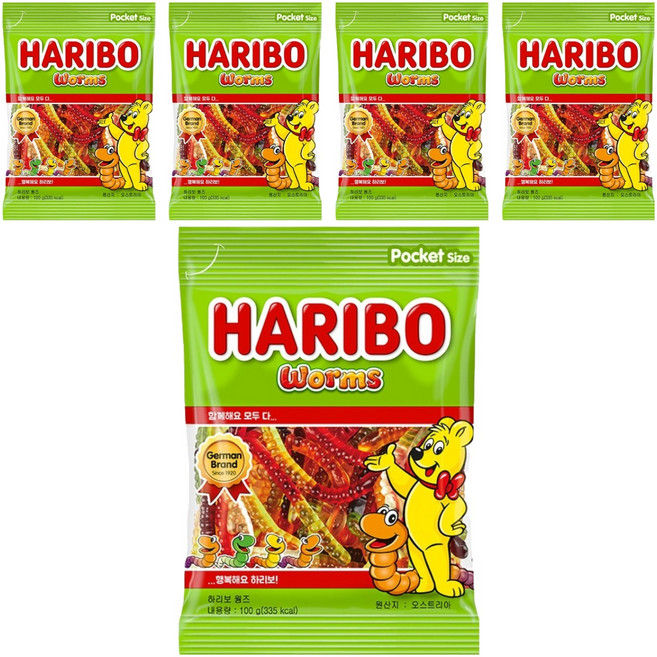 하리보 웜즈 젤리, 100g, 5개
