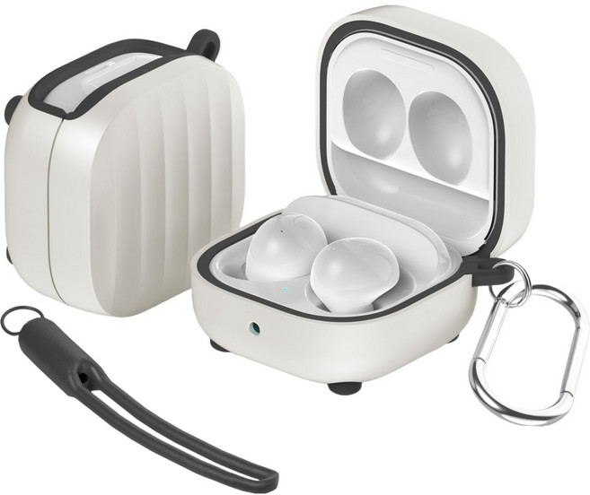 케이맥스 캐리어 케이스 + 카라비너 + 실리콘 줄 세트, 갤럭시 버즈FE / 버즈 2 프로 / 버즈 2 / 버즈 프로 / 버즈 라이브, CREAM, 1세트