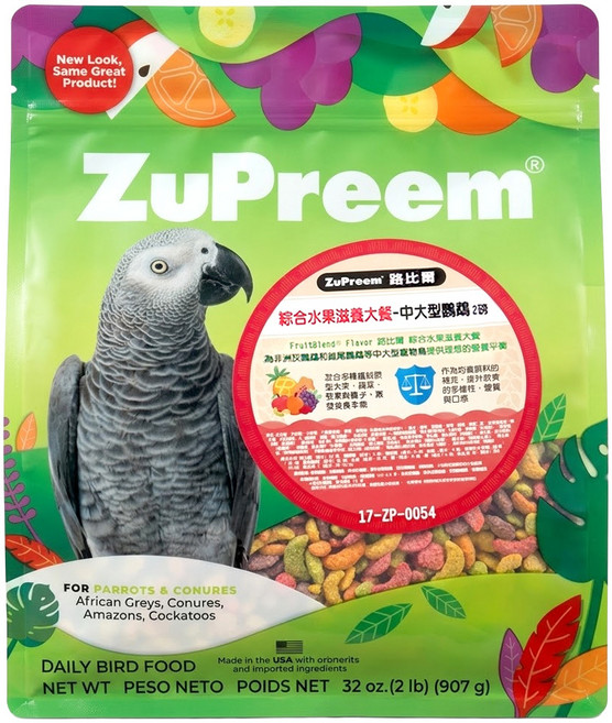 ZuPreem 路比爾 水果滋養大餐 飼料 中大型鸚鵡, 907g, 1包