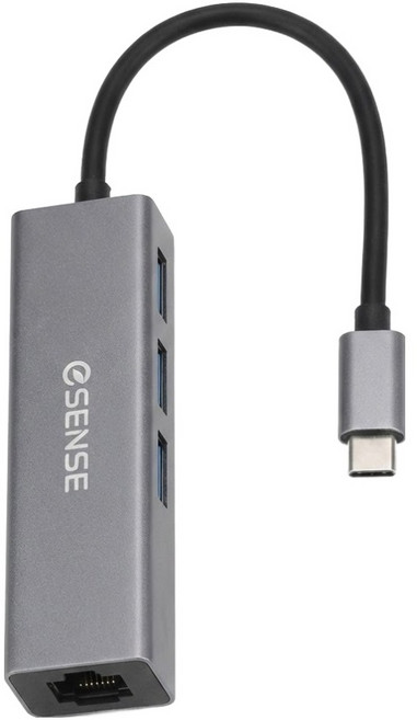 ESENSE 逸盛 Type-C轉RJ45+USB3.0 HUB 鋁合金外殼設計 支援熱插拔, 銀灰色 + 黑色, 1個