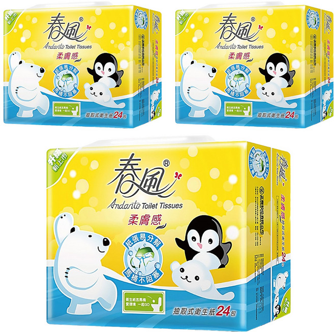 春風 柔膚感抽取式衛生紙 110張, 24包, 3袋