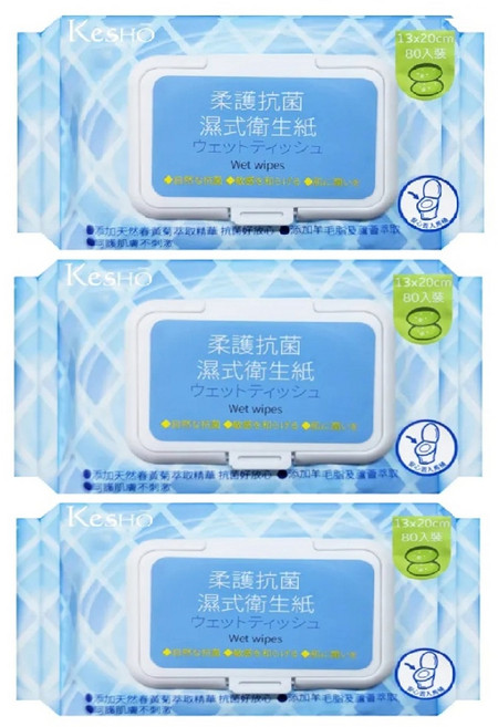KeSHO 柔護抗菌濕式衛生紙, 1入, 3包