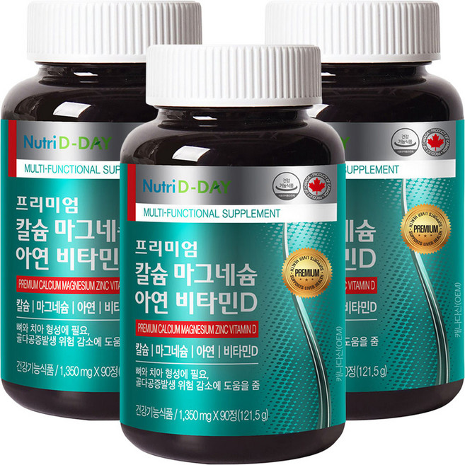 뉴트리디데이 프리미엄 칼슘 마그네슘 아연 비타민D, 90정, 3개
