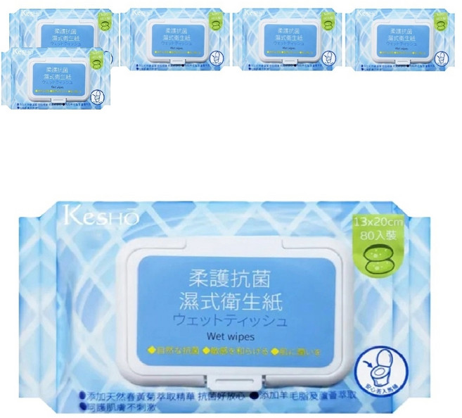 KeSHO 柔護抗菌濕式衛生紙, 1入, 6包