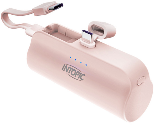 INTOPIC 廣鼎 迷你口袋式行動電源 Type-C 10.5W雙向充電, PW-507C, 粉色