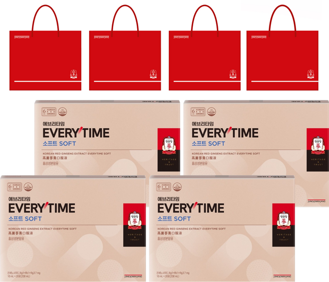 정관장 정품 에브리타임 소프트 10ml 20포 + 쇼핑백, 200ml, 4개