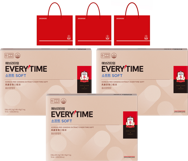 정관장 정품 에브리타임 소프트 10ml 20포 + 쇼핑백, 200ml, 3개