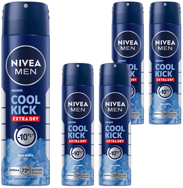 NIVEA 妮維雅 MEN 台灣公司貨 瞬間酷涼系列 男士止汗爽身噴霧 舒活麝香 48小時止汗抑味, 150ml, 5瓶