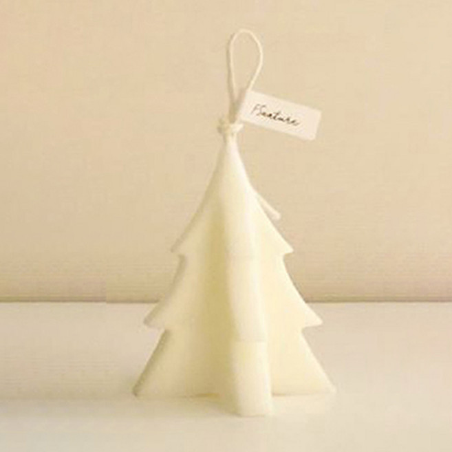 F5NATURE 크리스마스 오브제 트리캔들 화이트 L, 클린코튼, 123g, 1개