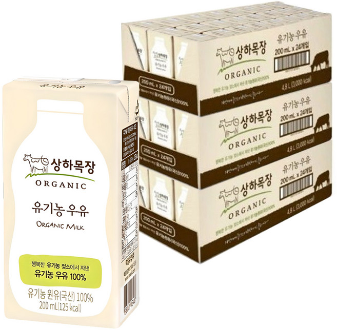 상하목장 유기농 우유, 200ml, 72개
