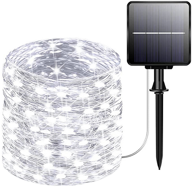 AHOYE 防水LED裸燈珠燈串 白光 100燈 太陽能供電 戶外燈條燈飾, 1組, 白色
