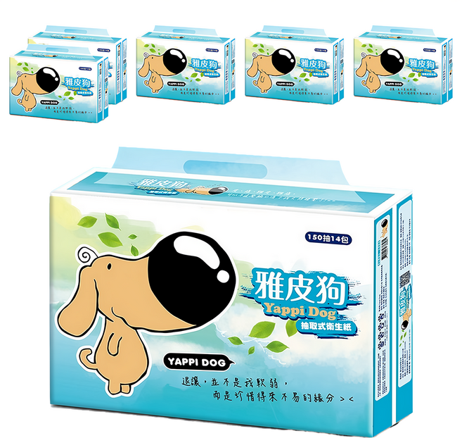 Yappi Dog 雅皮狗 抽取式衛生紙 150抽, 170mm, 14包, 6袋