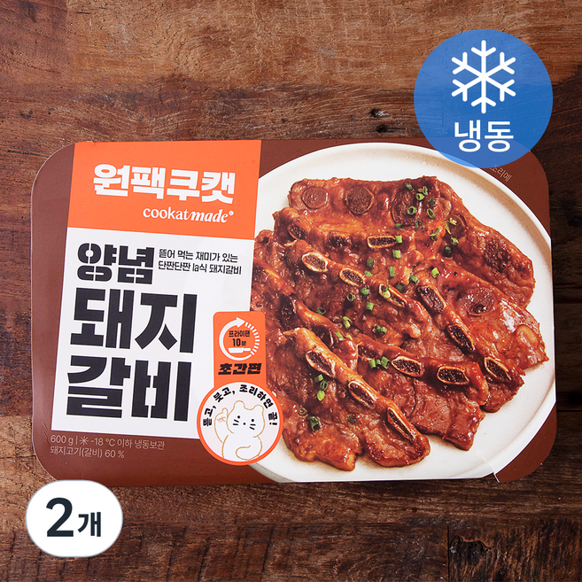 쿠캣 양념돼지갈비 (냉동), 600g, 2개