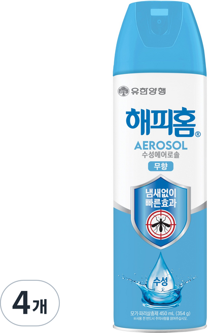해피홈 수성 에어로솔 살충제 무향, 4개, 450ml