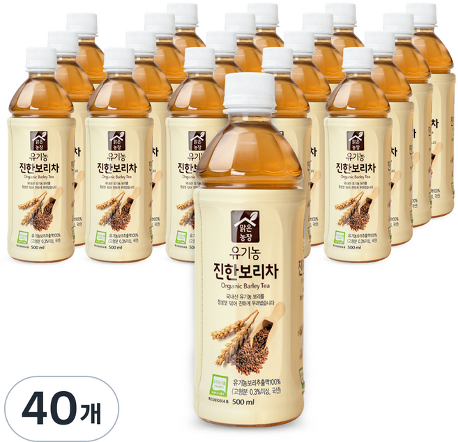 맑은농장 유기농 진한 보리차음료, 500ml, 40개