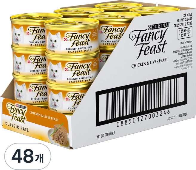 팬시피스트 생후 3개월 이후 고양이 화이트라벨 클래식 주식캔, 닭, 85g, 48개