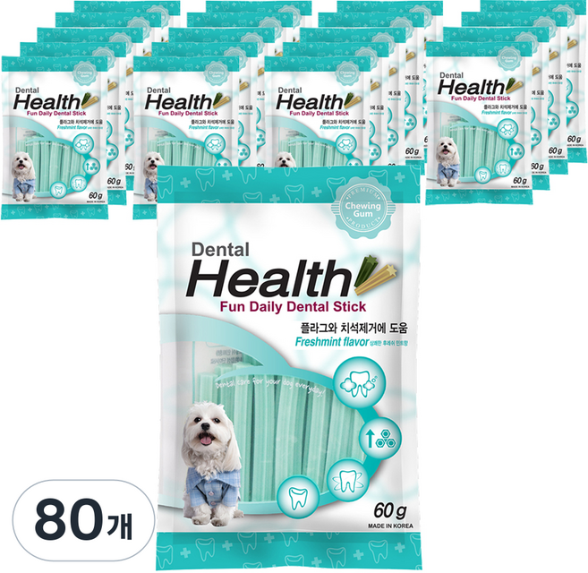 덴탈헬스 강아지 덴탈껌, 민트맛, 60g, 80개