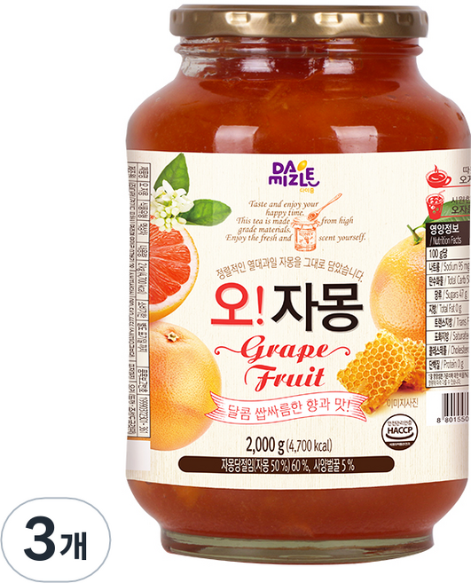 다미즐 오 자몽 과일청, 2kg, 1개입, 3개