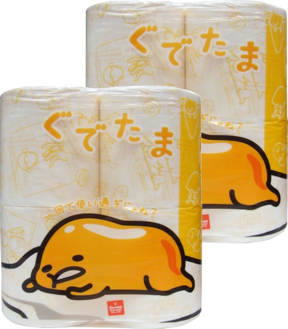 gudetama 蛋黃哥 印花滾筒衛生紙 100%原木紙漿 超細柔雙面印花 柔軟舒適, 30m, 4捲, 2袋