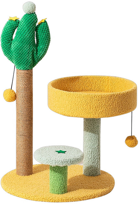Nice u 毛樂趣 仙人掌貓爬架 麻、木材、PVC製 尺寸41x41x67公分, 沙漠綠洲 仙人掌 黃色 + 綠色 + 白色, 1個